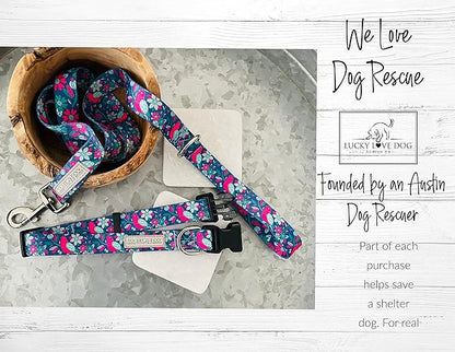 Lucky Love Dog Collar and Leash Combo, Vivid Floral Matching Girl Dog Leash and Collar Set for Small Dogs - (CarrieBelle Combo, Small) LuckyLoveDog