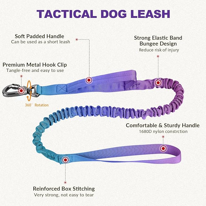 Tactical Dog Collar and Bungee Leash,Military Dog Collar & Leash Set with USA American Flag Adjustable K9 Collar with Heavy Duty Metal Buckle & Handle,with Patches and Airtags Case (Gradient, XL) Celifelight