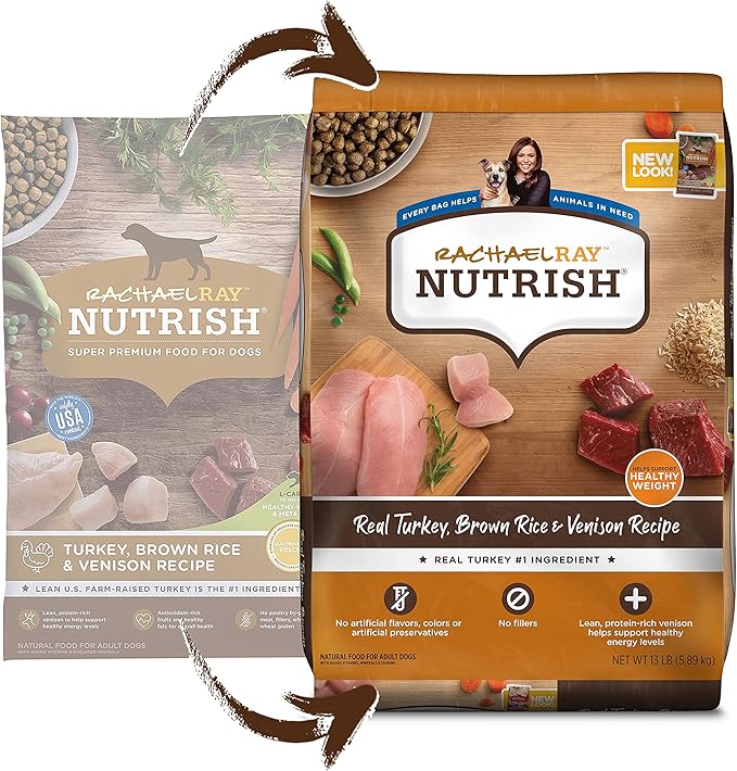 Rachael Ray Nutrish Dry Dog Food, Turkey, Brown Rice & Venison Recipe for Weight Management, 13 Pounds - PAWPICO