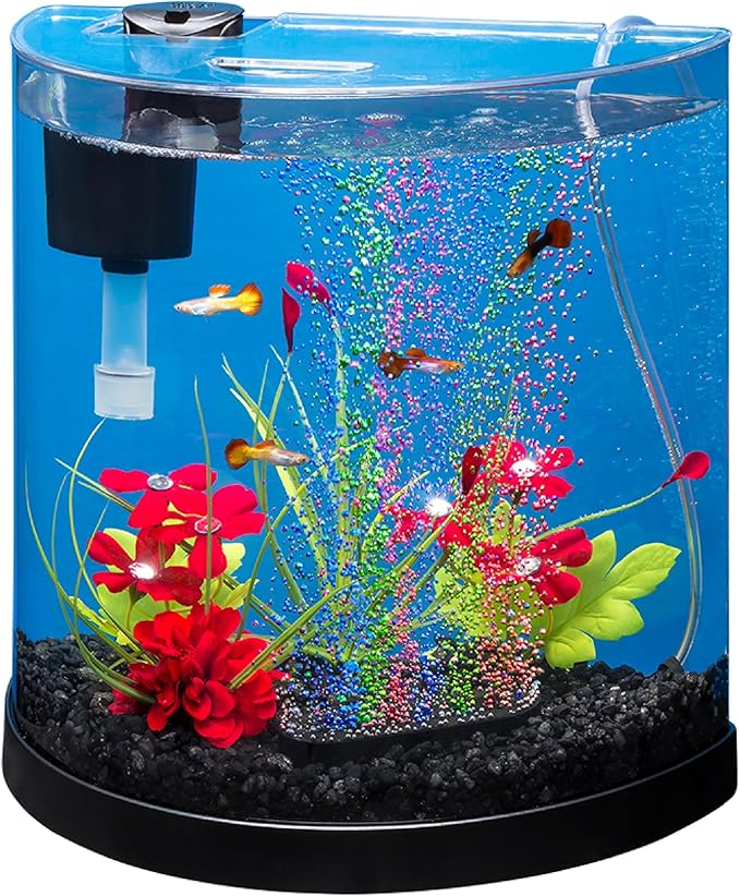 Tetra 3 Gallon Small Fish Tank, Aquarium Starter Kit, with Filter, Air pump, & Color Changing Light, Half Moon shape, for Gold Fish & Betta Tetra