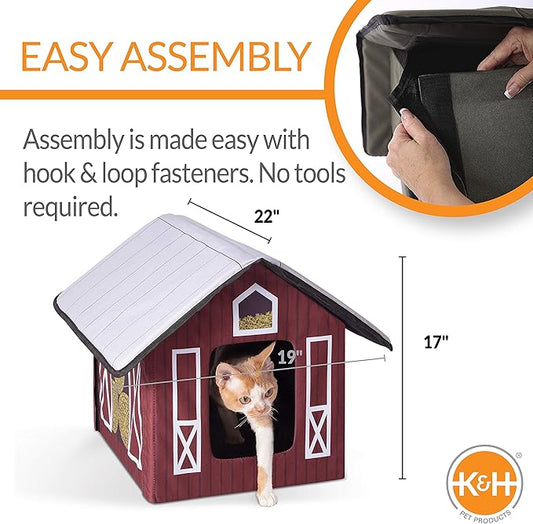 K&H Pet Products Outdoor Kitty House, Outdoor Cat House for Outside Community Cats, Strays, and Ferals, Insulated Shelter, Cold Weather House for Winter, 19 X 22 X 17 Inches (Unheated) Barn Design - PAWPICO