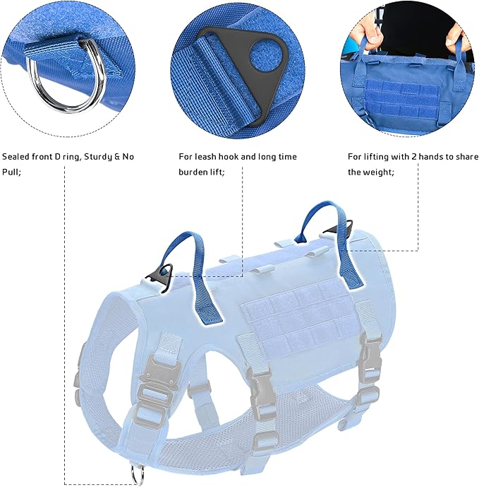 Forestpaw Tactical Dog Harness for Large Dogs,Tactical Dog Collar with Bungee Leash Set,No Pull Military Dog Harness for Dog Walking Training,Adjustable for Medium Large Dogs,Blue L Forestpaw