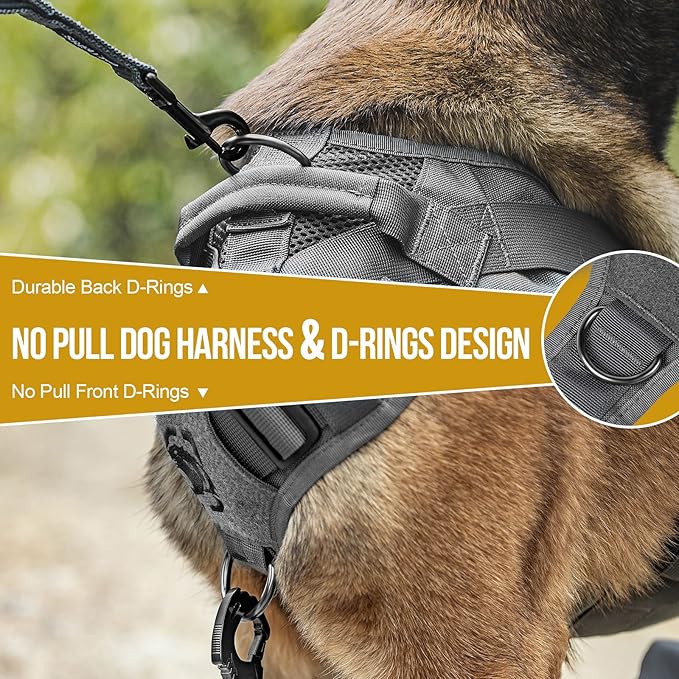 OneTigris Tactical Dog Harness for Medium Dog No Pull Breathable Military Dog Molle Vests with Handles, Service Dog Vest Harness for Walking Hiking Training OneTigris