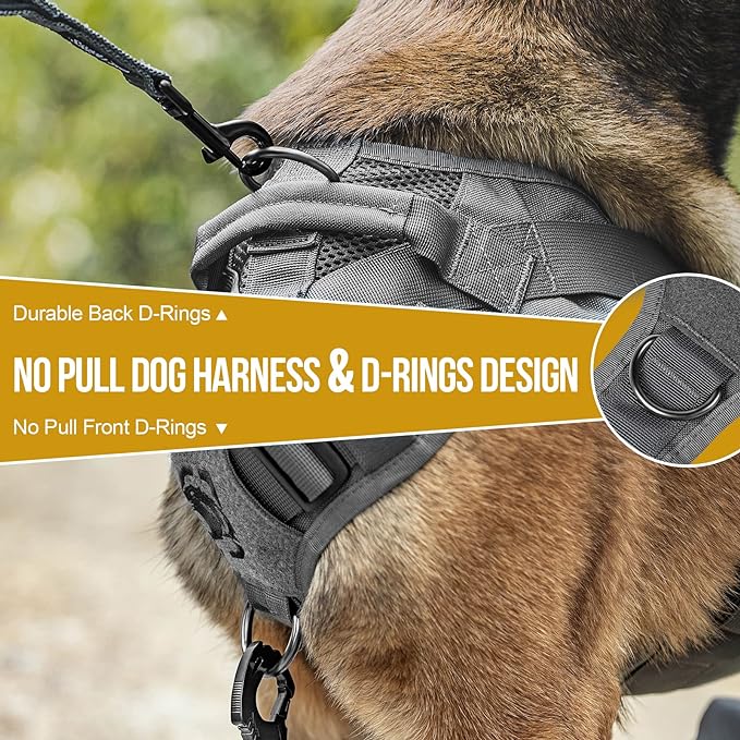 OneTigris Tactical No Pull Dog Harness for Small Dog, Mesh Design Service Dog Vest Breathable Military Dog Molle Vests with Handles, Harness for Walking Hiking Training - PAWPICO