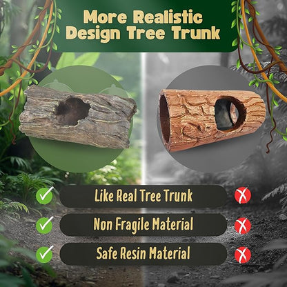 Crested Gecko Hide - Essential Crested Gecko Accessories for Tank - Reptile Hide Cave with Suction Cups - Unbreakable Realistic Tree Trunk Design - Safe Resin for Geckos, Lizards, Snakes PAWPICO