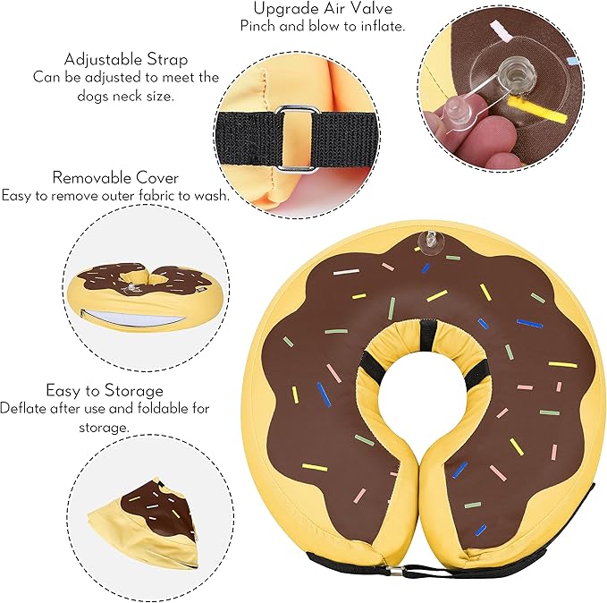 Dog Cone Collar for Small Medium Large Dogs for After Surgery, Pet Inflatable Neck Donut Collar Soft Protective Recovery Cone for Dogs and Cats - Alternative E Collar Does not Block Vision - Brown,M MIDOG