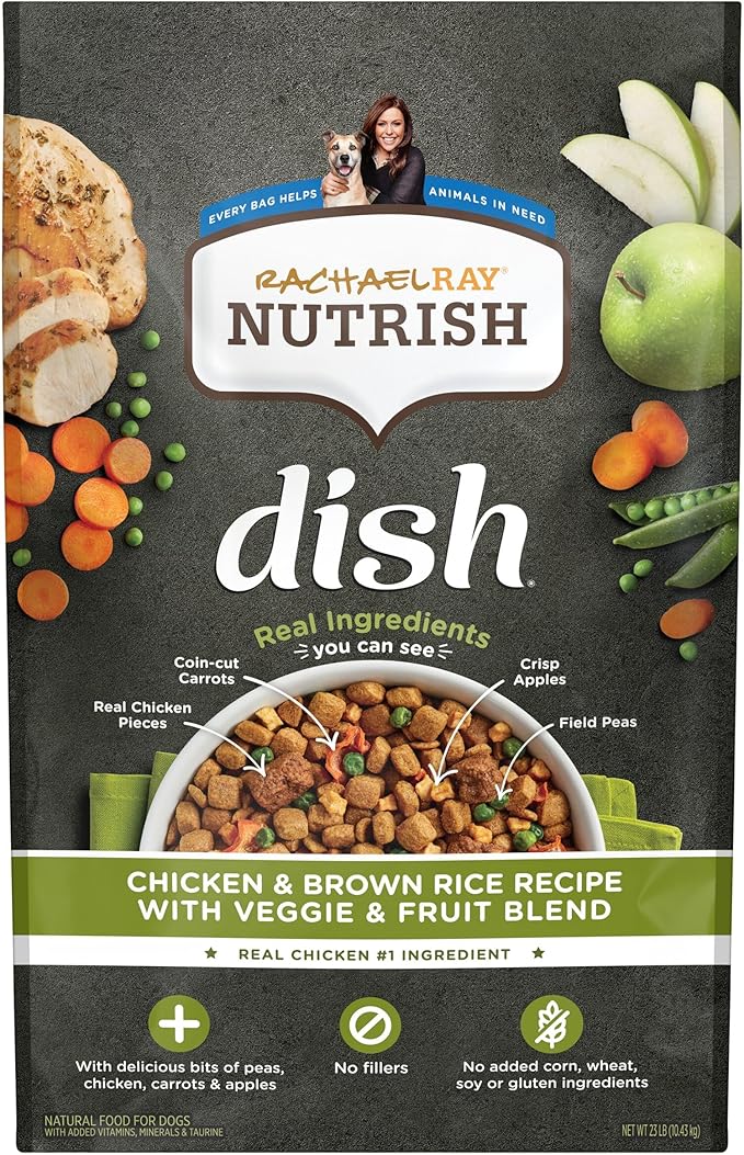 Nutrish Rachael Ray Dish Premium Natural Dry Dog Food with Added Vitamins, Minerals & Taurine, Chicken & Brown Rice Recipe with Veggies & Fruit, 23 Pound Bag - PAWPICO