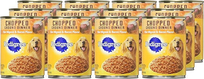 PEDIGREE CHOPPED GROUND DINNER Adult Canned Soft Wet Dog Food, Filet Mignon & Bacon Flavor, 13.2 oz. Cans (Pack of 12) - PAWPICO
