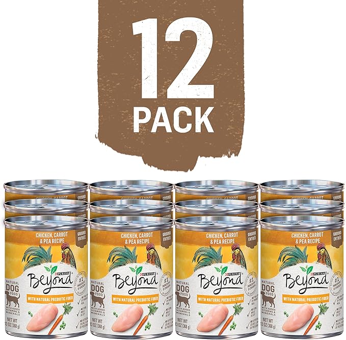 Purina Beyond Grain Free, Natural Pate Wet Dog Food, Grain Free Chicken, Carrot & Pea Recipe - (12) 13 oz. Cans - PAWPICO