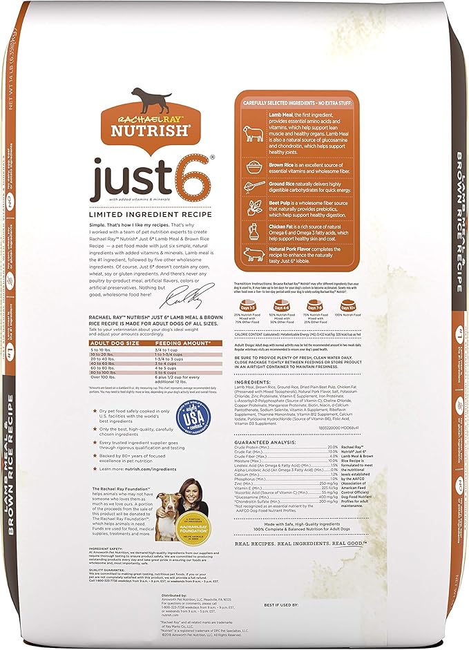 Rachael Ray Nutrish Limited Ingredient Diet Lamb Meal & Brown Rice Recipe, 28 Pounds, 007119000675 - PAWPICO