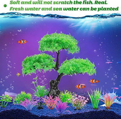 Ameliade Aquarium Artificial Plastic Plants Decoration, Aquarium Tree Decor Set, Goldfish Betta Fish Tank Decorations Hides Accessories (Green) Ameliade