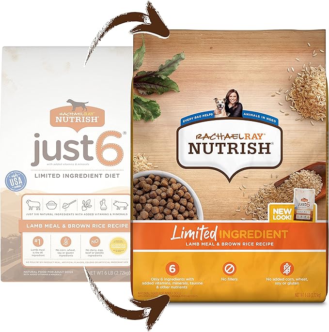 Rachael Ray Nutrish Limited Ingredient Diet Lamb Meal & Brown Rice Recipe, 6 Pounds (Packaging Design May Vary) - PAWPICO