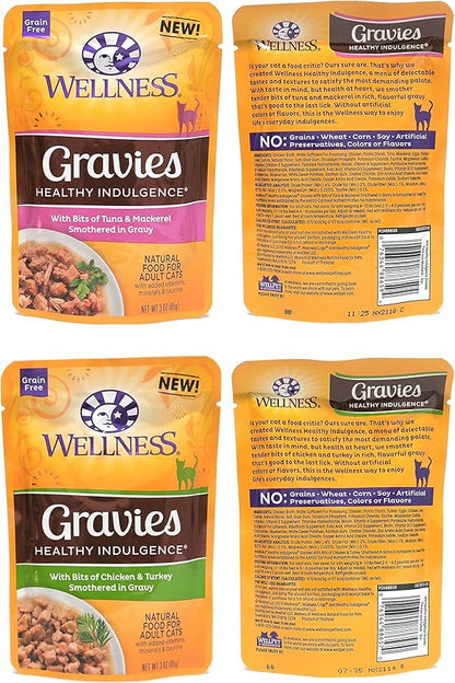 Wellness Healthy Indulgence Wet Cat Food Pouch Variety Pack, 10 Flavors, 3-Ounces Each (10 Pack) - PAWPICO