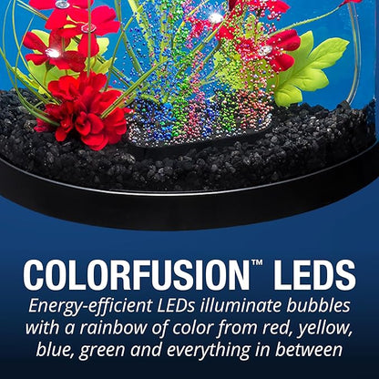 Tetra 3 Gallon Small Fish Tank, Aquarium Starter Kit, with Filter, Air pump, & Color Changing Light, Half Moon shape, for Gold Fish & Betta Tetra