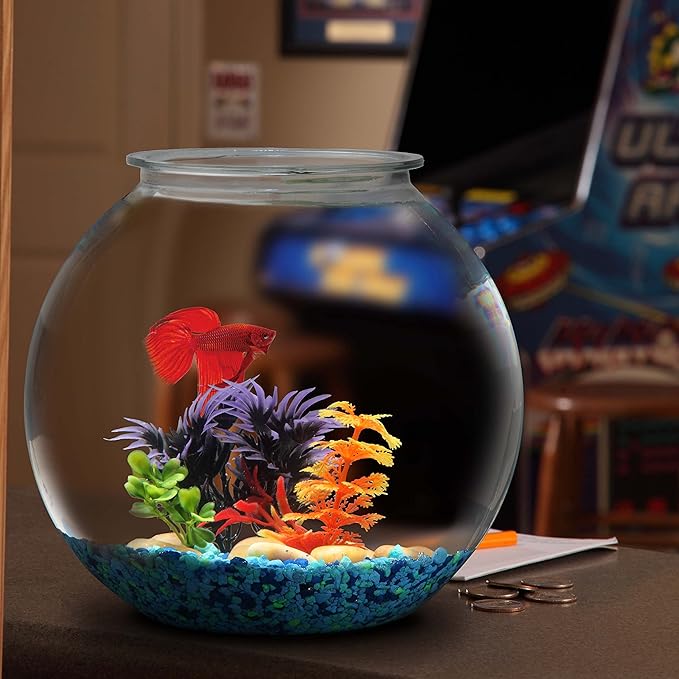 Koller Products 2-Gallon Fish Bowl, Impact- Resistant Plastic Betta Fish Tank with LED Lighting (7 Color Selections), Buit-in Timer, Crystal-Clear Clarity, Desktop Aquarium Tank for Home Décor DISCOVERTHEEXCITINGWORLDOFKEEPINGTROPICALFISH