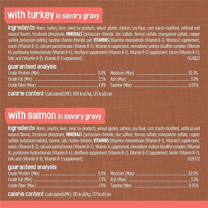 Purina Friskies Extra Gravy Wet Cat Food Chunky 24ct Variety Pack (With Chicken, Turkey, Salmon, Beef) - (Pack of 24) 5.5 oz. Cans - PAWPICO