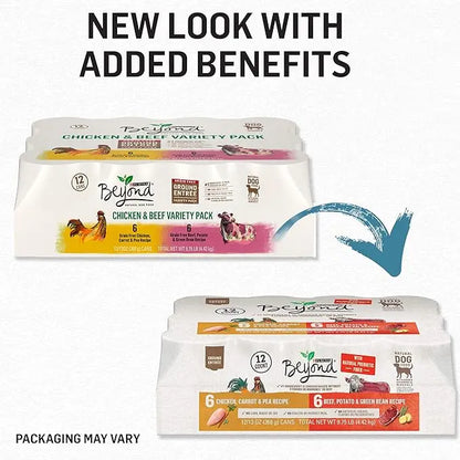 Purina Beyond Grain Free, Natural Pate Wet Dog Food, Chicken & Beef Recipe Variety Pack - (12) 13 oz. Cans - PAWPICO