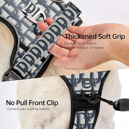 NESTROAD No Pull Dog Harness,Adjustable Oxford Dog Vest Harness with Leash,Reflective No-Choke Pet Harness with Easy Control Soft Handle for Large Dogs(Large,Vintage Blue) NESTROAD