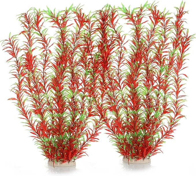 JIHAQUA Aquarium Decor Plastic Plants Extra Large 21 Inches Artificial Fish Tank Plants Tall Fish Tank Decorations (Wine 2pcs) JIHAQUA