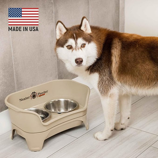 Neater Feeder Express Medium to Large Mess Proof Feeder for Dogs, 2 Cup Slow Feed Bowl & 7 Cup Stainless Steel Water Bowl, No Spill, Non-Tip, Non-Slip, Elevated Dog Bowls. Aids Digestion. Made in USA - PAWPICO