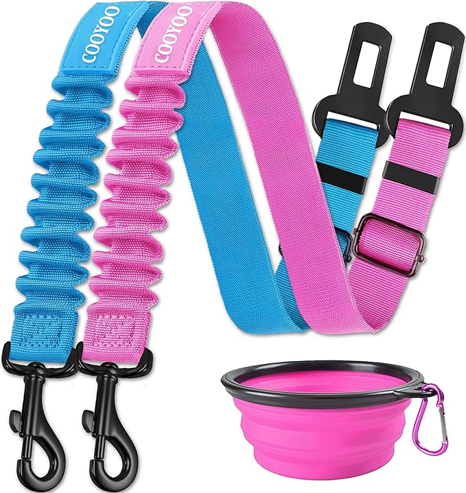 COOYOO Dog Seat Belt,3 Piece Set Retractable Dog Car Harness Adjustable Dog Seat Belt for Vehicle Nylon Pet Safety Seat Belts Heavy Duty & Elastic COOYOO