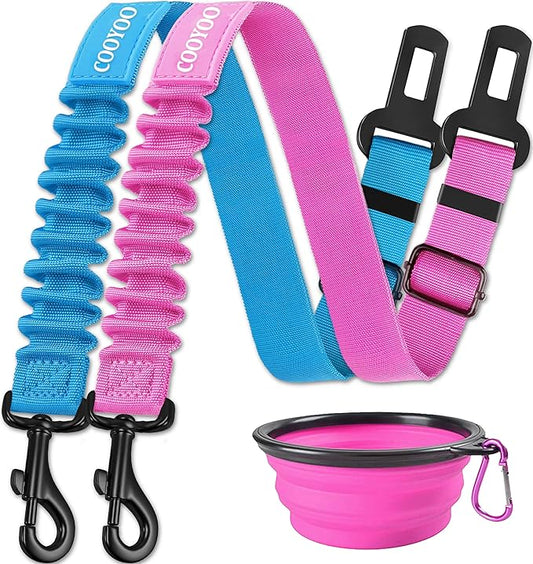 COOYOO Dog Seat Belt,3 Piece Set Retractable Dog Car Harness Adjustable Dog Seat Belt for Vehicle Nylon Pet Safety Seat Belts Heavy Duty & Elastic COOYOO