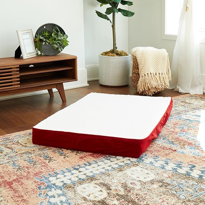 Happy Hounds Oscar Rectangle Orthopedic Foam Sherpa Dog Bed, Medium (42 x 30 in.), Red - PAWPICO