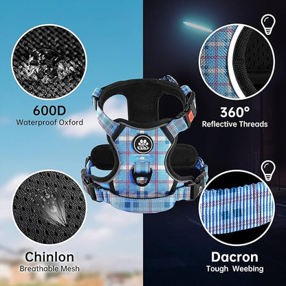 NESTROAD No Pull Dog Harness with Leash, Reflective No Choke Pet Vest Harness,Adjustable Soft Padded Dog Harness with Easy Control Handle for Large Dogs(Checkered Blue,X-Large) NESTROAD