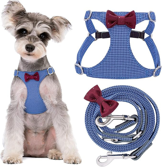 Puppytie No Pull Small Dog Harness with Multifunction Dog Leash,Lightweight Soft Adjustable No Choke Escape Proof Pet Harness Vest Pet Harness Vest,Plaid Blue,S Puppytie