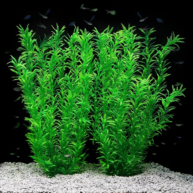 JIHAQUA Aquarium Decor Plastic Plants Extra Large 21 Inches Artificial Fish Tank Plants Tall Fish Tank Decorations (Green 2pcs) JIHAQUA