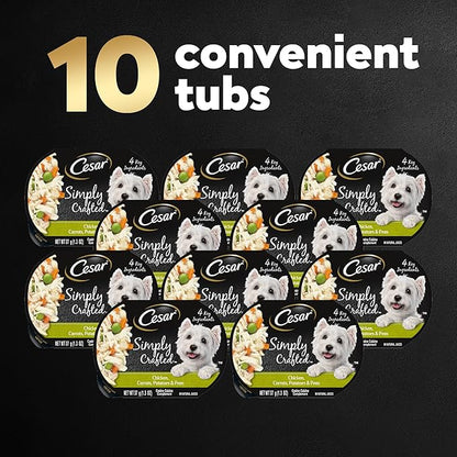 CESAR SIMPLY CRAFTED Adult Wet Dog Food Meal Topper, Chicken, Carrots, Potatoes & Peas, 1.3oz., Pack of 10 - PAWPICO