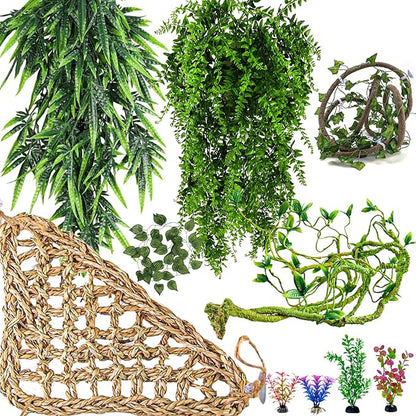 11 Pieces Bearded Dragon Tank Accessories, Reptile Hammock Plants and Vines Terrarium Branch Plants Habitat Decoration for Lizard Gecko Snake Hermit Crab Mechpia