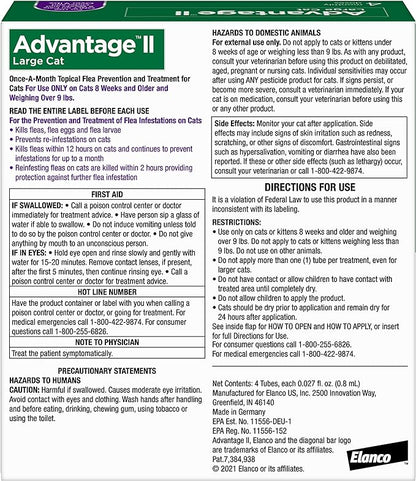 Advantage II Large Cat Vet-Recommended Flea Treatment & Prevention | Cats Over 9 lbs. | 4-Month Supply Advantage