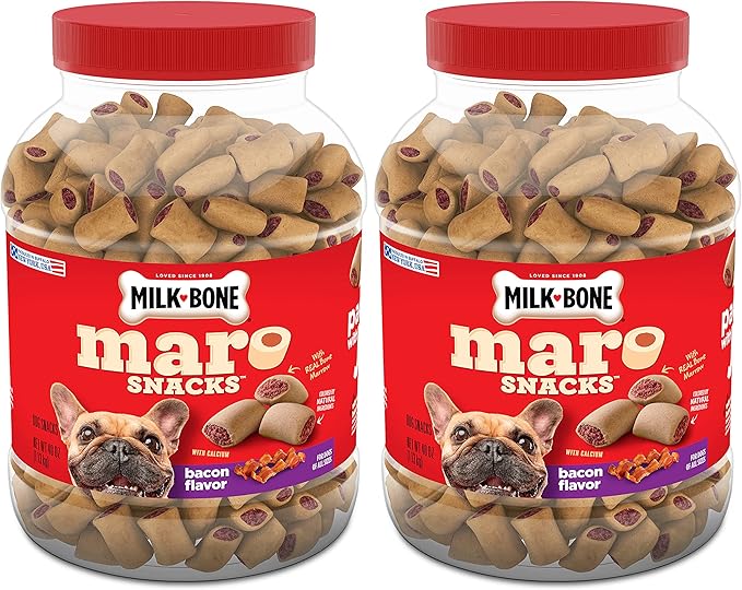 Milk-Bone MaroSnacks Dog Treats, Bacon Flavor with Real Bone Marrow and Calcium, 40 Ounce (Pack of 2) - PAWPICO