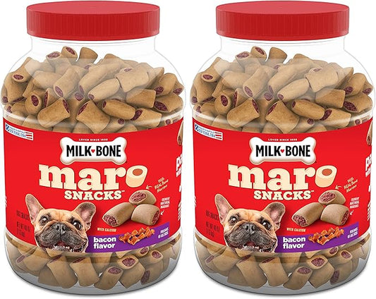 Milk-Bone MaroSnacks Dog Treats, Bacon Flavor with Real Bone Marrow and Calcium, 40 Ounce (Pack of 2) - PAWPICO