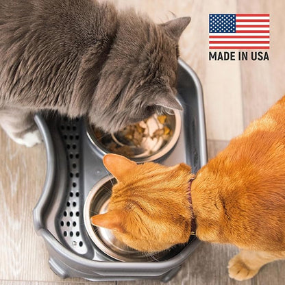 Neater Feeder Express CAT Mess Proof Feeder for Cats, 1 Cup Whisker-Friendly Stainless Steel Food & Water Bowls, No Spill, Non-Tip, Non-Slip. Made in USA - PAWPICO