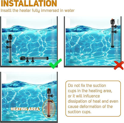 Orlushy Submersible Aquarium Heater,500W Fish Tahk Heater with Adjust Knob Thermostat 2 Suction Cups and Free Thermometer Suitable for Marine Saltwater and Freshwater (500W) Orlushy