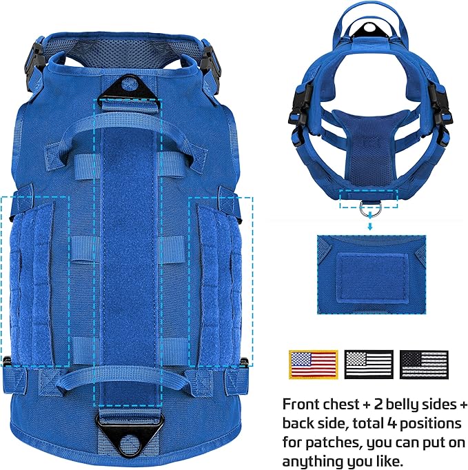 Forestpaw Tactical Dog Harness for Large Dogs,Tactical Dog Collar with Bungee Leash Set,No Pull Military Dog Harness for Dog Walking Training,Adjustable for Medium Large Dogs,Blue L Forestpaw