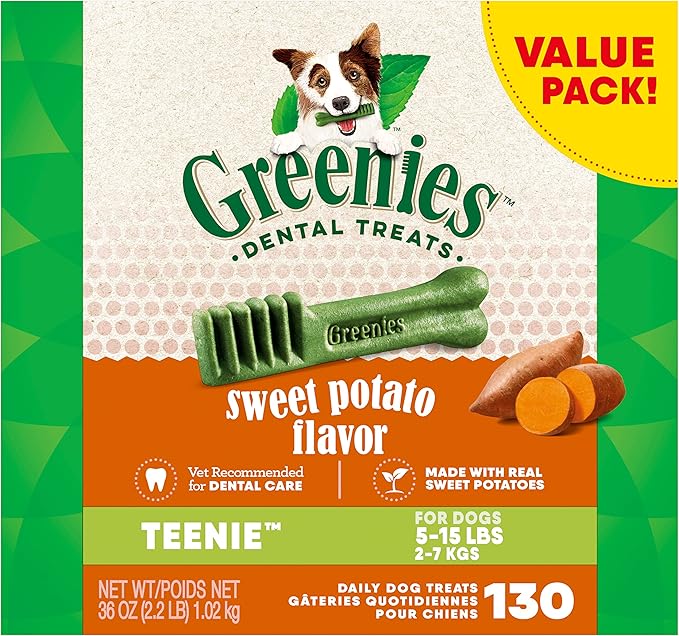 Greenies Teenie Natural Dog Dental Treats, Sweet Potato Flavor, 36 oz. Pack (130 Treats) - PAWPICO