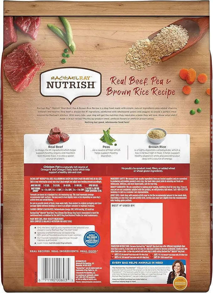 Nutrish Rachael Ray Premium Natural Dry Dog Food with Added Vitamins, Minerals & Taurine, Real Beef, Pea, & Brown Rice Recipe, 6 Pounds (Packaging May Vary) - PAWPICO