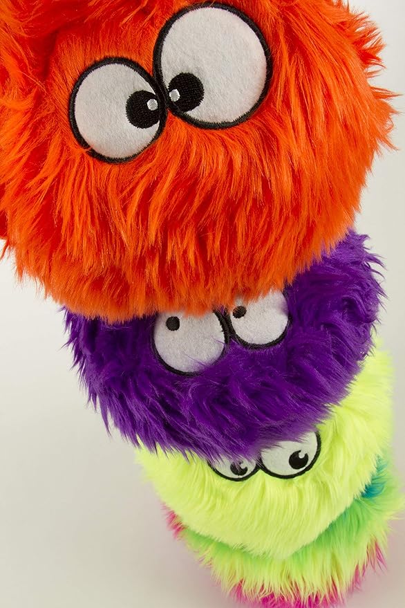 goDog Furballz Squeaky Plush Ball Dog Toy, Chew Guard Technology - Rainbow, Large - PAWPICO