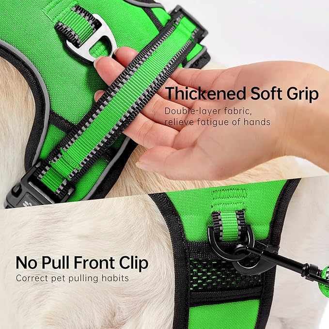 NESTROAD No Pull Dog Harness,Adjustable Oxford Dog Vest Harness with Leash,Reflective No-Choke Pet Harness with Easy Control Soft Handle for Large Dogs(X-Large,FluorescentGreen) NESTROAD