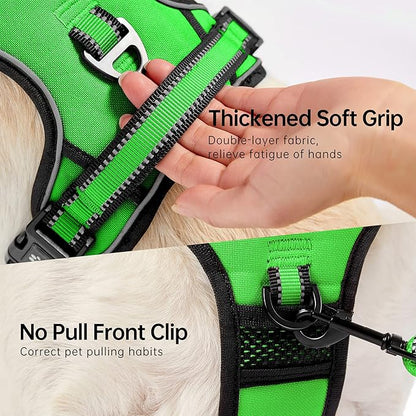NESTROAD No Pull Dog Harness,Adjustable Oxford Dog Vest Harness with Leash,Reflective No-Choke Pet Harness with Easy Control Soft Handle for Large Dogs(X-Large,FluorescentGreen) NESTROAD