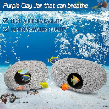Aquarium Decorations Cave Fish Tank Accessories Rock Decor for Shrimp Cichlid Hiding Breeding Small Fish Bowl Hide Decoration Betta Toys Hideout Stones House（2pcs） Ameliade