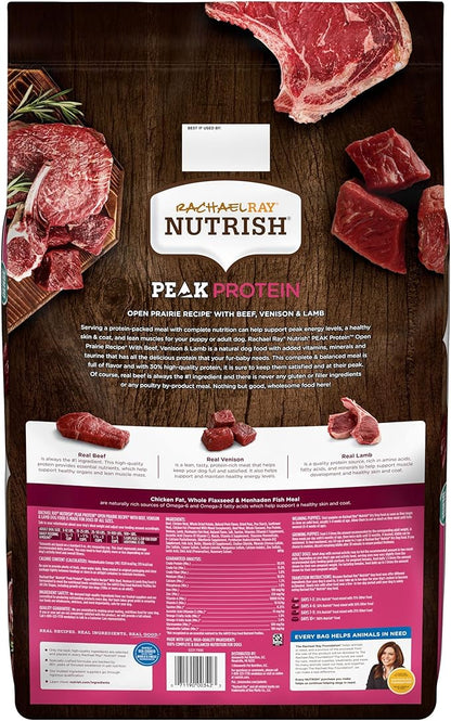 Rachael Ray Nutrish PEAK Natural Dry Dog Food, Open Prairie Recipe with Beef, Venison & Lamb, 23 Pounds, Grain Free (Packaging May Vary) - PAWPICO