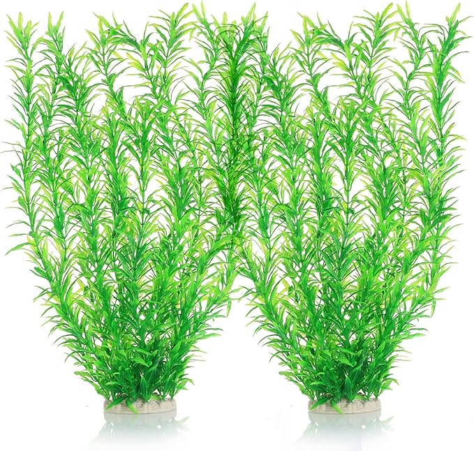JIHAQUA Aquarium Decor Plastic Plants Extra Large 21 Inches Artificial Fish Tank Plants Tall Fish Tank Decorations (Green 2pcs) JIHAQUA