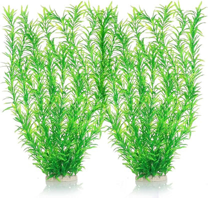 JIHAQUA Aquarium Decor Plastic Plants Extra Large 21 Inches Artificial Fish Tank Plants Tall Fish Tank Decorations (Green 2pcs) JIHAQUA