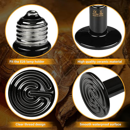 HealSmart Reptile Heat Lamp Bulb Ceramic Heat Emitter 150W No Light Emitting Brooder Coop Heater for Amphibian Pet & Incubating Chicken, Black HealSmart