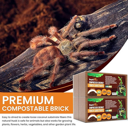 Compressed Coconut Fiber Substrate, 1.4 lb. Bricks, Natural Husk Terrarium Bedding, Reptiles, Frogs, Snakes, or Tortoise, Odor and Waste Absorbent Compostable, 5 Pack ReptiCasa