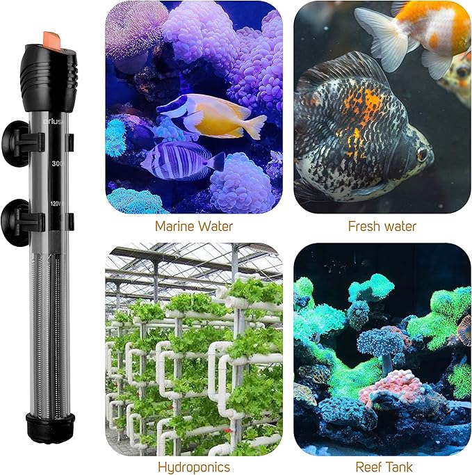 Orlushy Submersible Aquarium Heater,150W Adjustable Fish Tahk Heater with 2 Suction Cups Free Thermometer Suitable for Marine Saltwater and Freshwater Orlushy